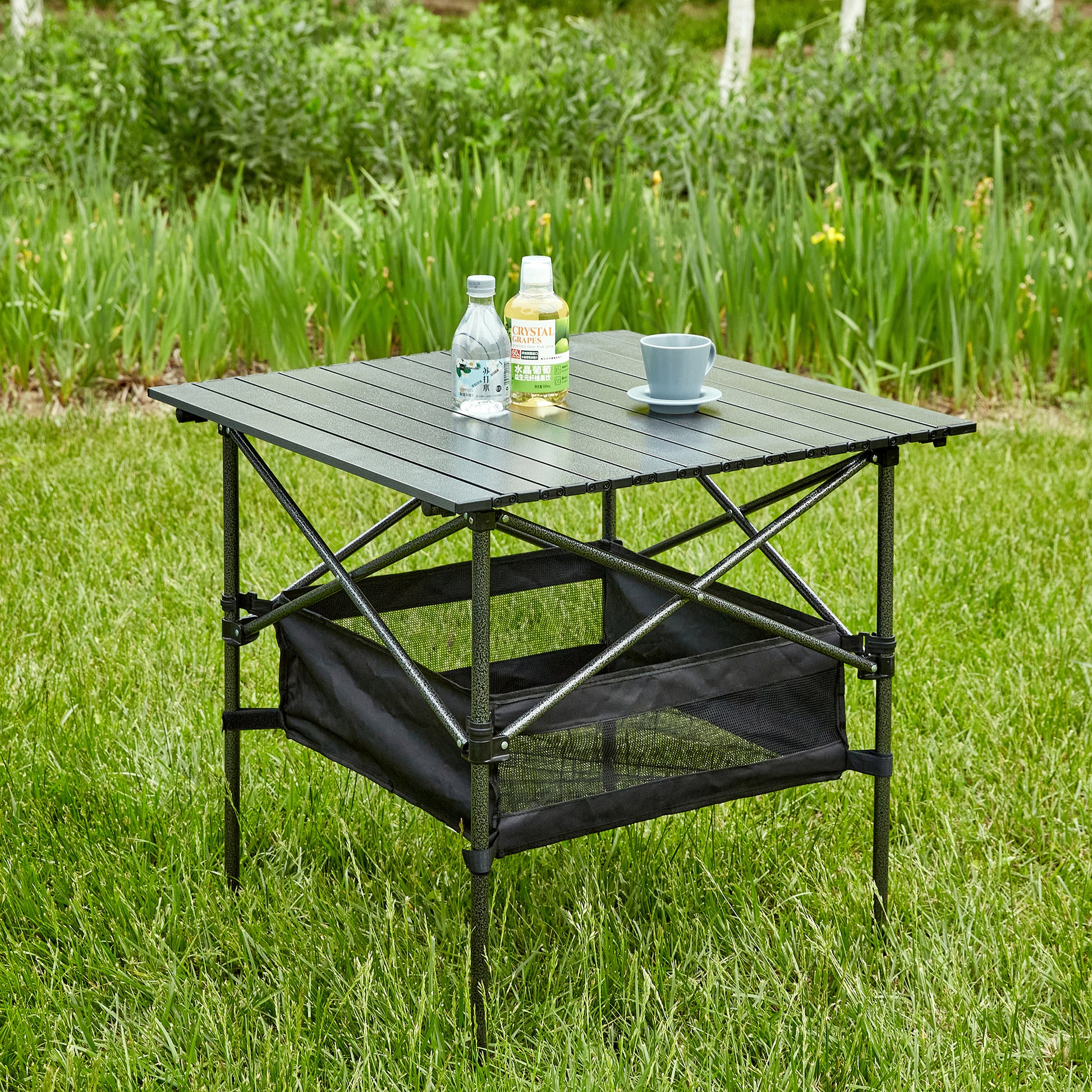 1 Piece Folding Outdoor Table With Carrying Bag,Lightweight Aluminum Roll Up Square Table For Indoor, Outdoor Camping, Picnics, Beach,Backyard, Bbq, Party, Patio, 27.56X27.56X27.56In, Black Black Aluminum