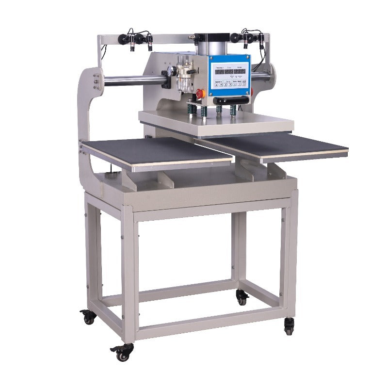 16X24 Pneumatic Up Sliding Dual Platen Heat Press Machine With Infrared Positioning 110V,2000W White Blue Aluminium