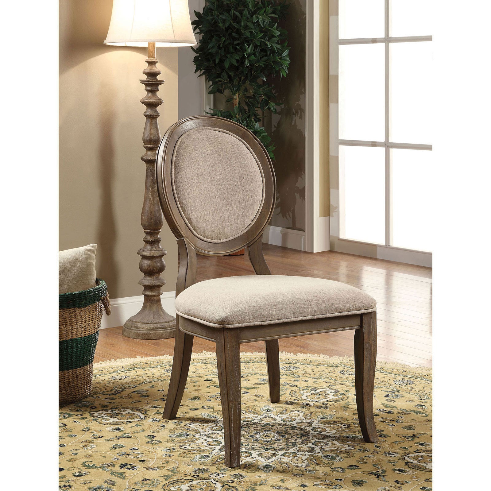 Transitional Rustic Oak And Beige Side Chairs Set Of 2 Chairs Dining Room Furniture Padded Fabric Seat Elegant Kitchen Dining Room Rustic Dining Room Transitional Dining Chairs Solid Wood