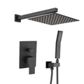 Matte Black Shower System 12 Inch Brass Bathroom Deluxe Rain Mixed Shower Combination Set Wall Mounted Rain Shower Head System Shower Faucet Matt Black Brass