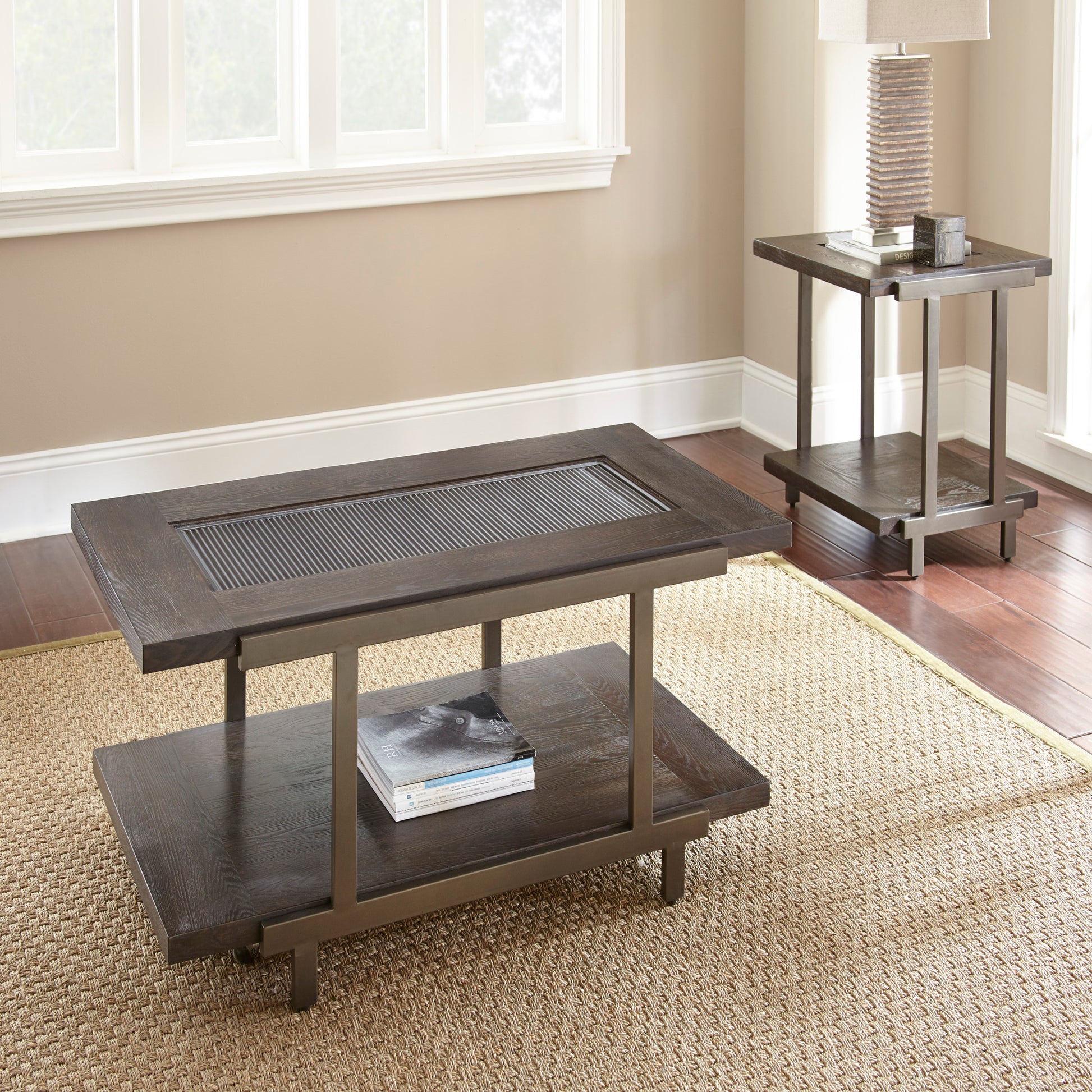 Rustic Industrial Cocktail Table Rich Wood Tabletop, Roomy Bottom Shelf Highly Stylized Iron Frame Unique And Stylish Accent Piece Brown Solid Wood Mdf