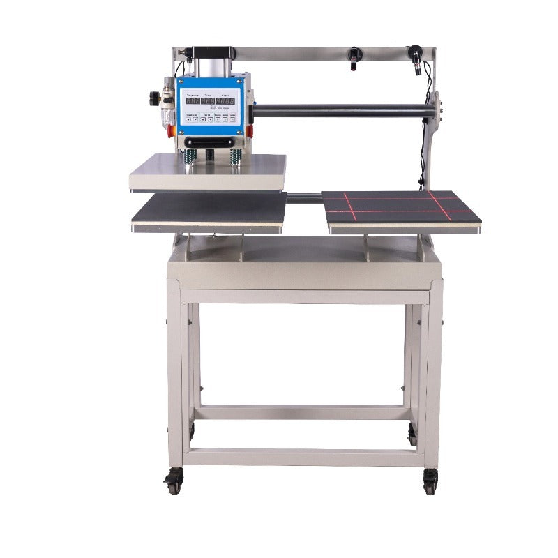 16X24 Pneumatic Up Sliding Dual Platen Heat Press Machine With Infrared Positioning 110V,2000W White Blue Aluminium
