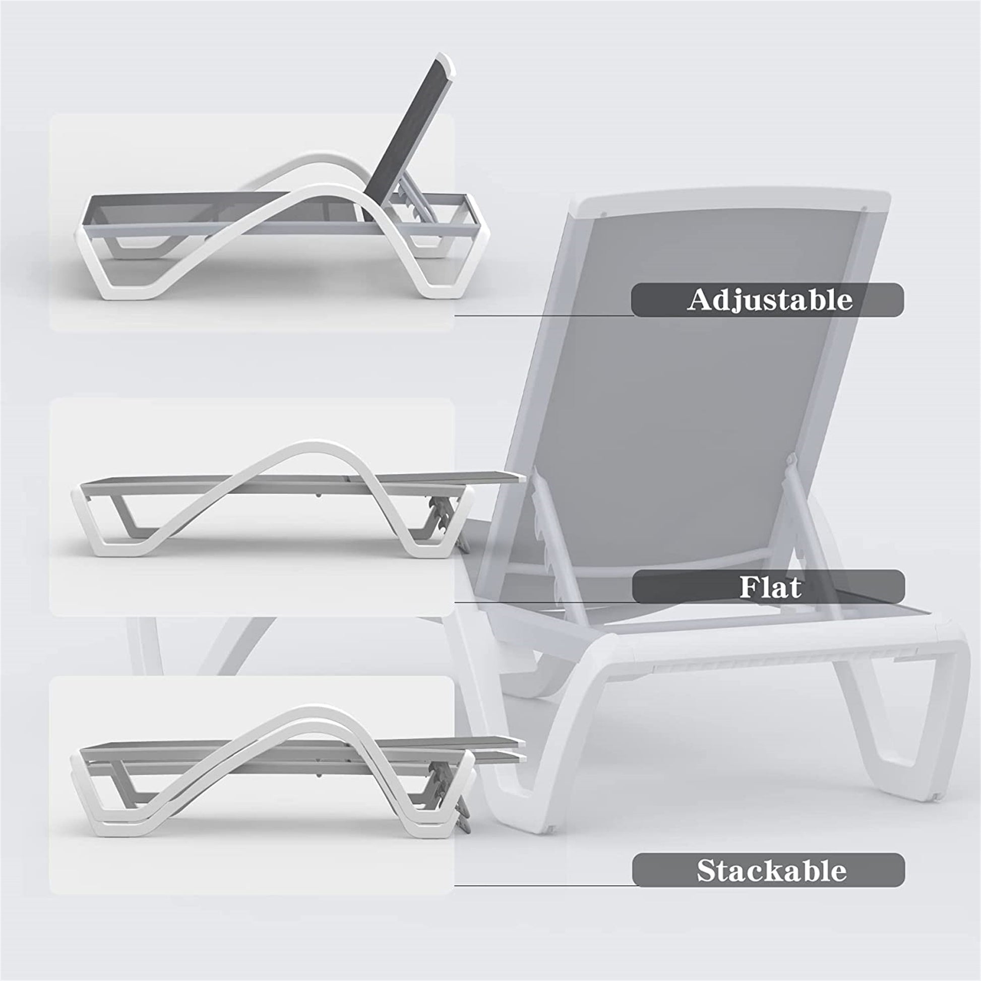 Patio Chaise Lounge Adjustable Aluminum Pool Lounge Chairs With Arm All Weather Pool Chairs For Outside,In Pool,Lawn Gray, 1 Lounge Chair 1 Plastic Table Gray Aluminium