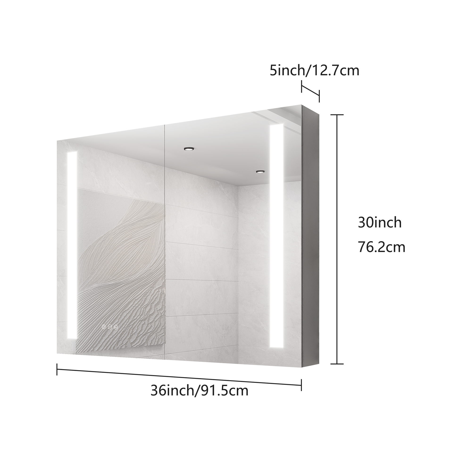 36 X 30 Inch Medicine Cabinet With Led Vanity Mirror, Anti Fog, Dimmable, Recessed Or Surface Mount, Aluminum 3000K 6000K Lighted Double Door Bathroom Cabinet With Touch Switch Mirror Included Bathroom Powder Coated 4 Silver 2 3 36 To 47 In 24 To 31 In