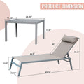 Patio Chaise Lounge Set Of 3, Aluminum Lounge Chairs With 5 Adjustable Positions, Outdoor Chaise Lounge For Pool, Deck, Garden, Backyard, Sunbathing Khaki,2 Lounge Chairs 1 Table Khaki Aluminium
