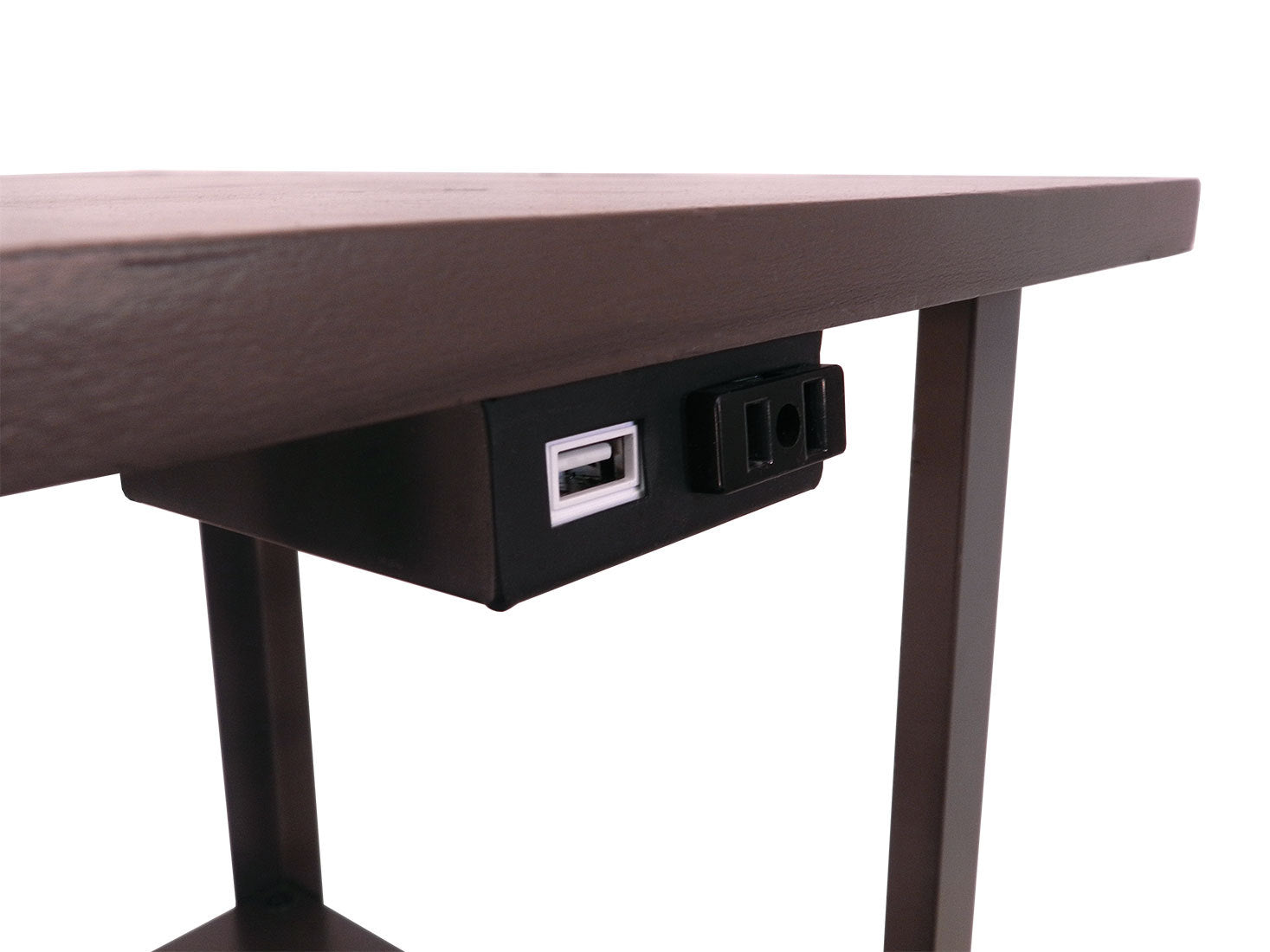 58" Squared Sofa Side Shelves Table Lamp W Power Station 1.14 14.96 Brown Mix Metal