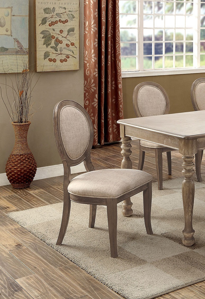 Transitional Rustic Oak And Beige Side Chairs Set Of 2 Chairs Dining Room Furniture Padded Fabric Seat Elegant Kitchen Dining Room Rustic Dining Room Transitional Dining Chairs Solid Wood