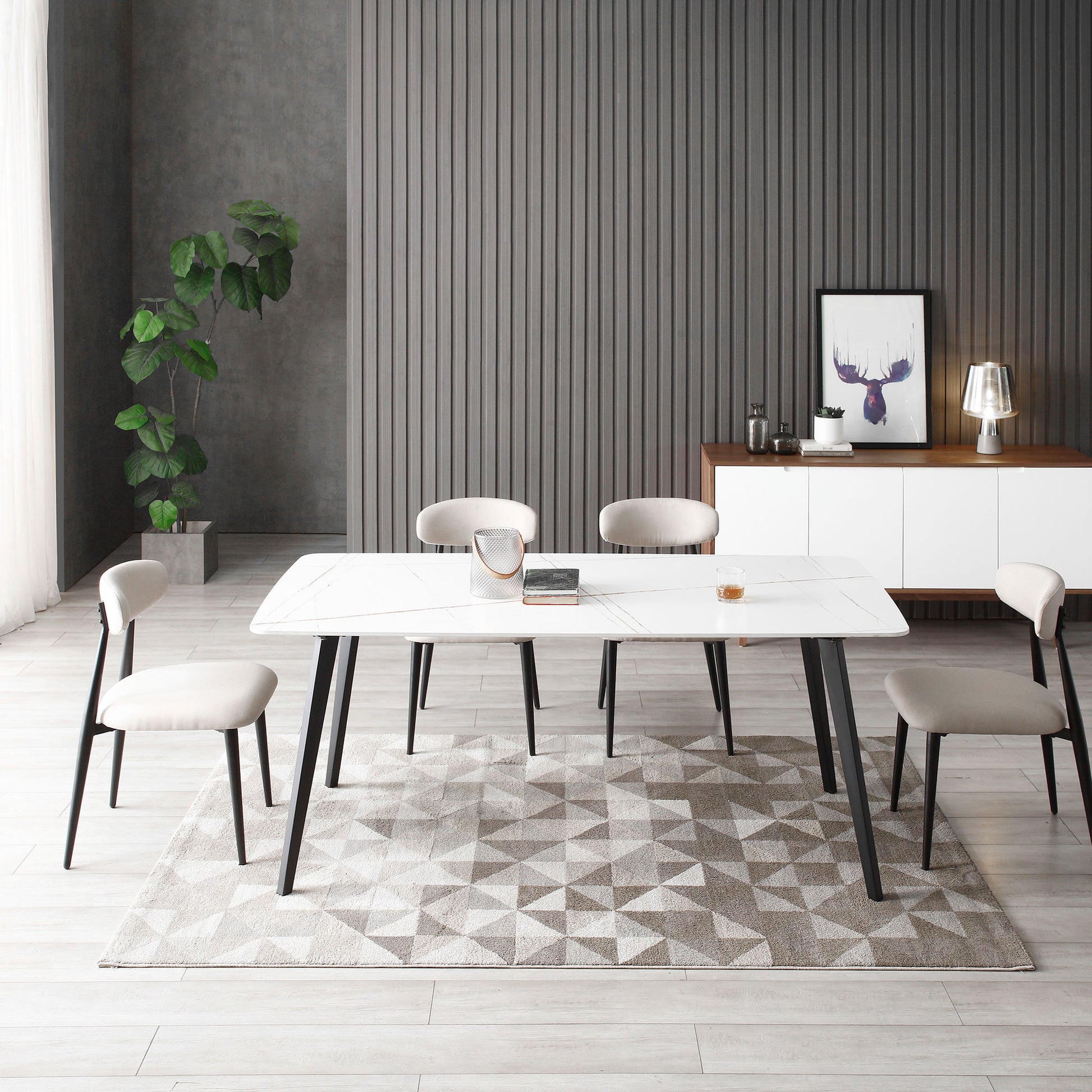 J3710 Porcelain Dining Table White 63'' White Foam Ceramic