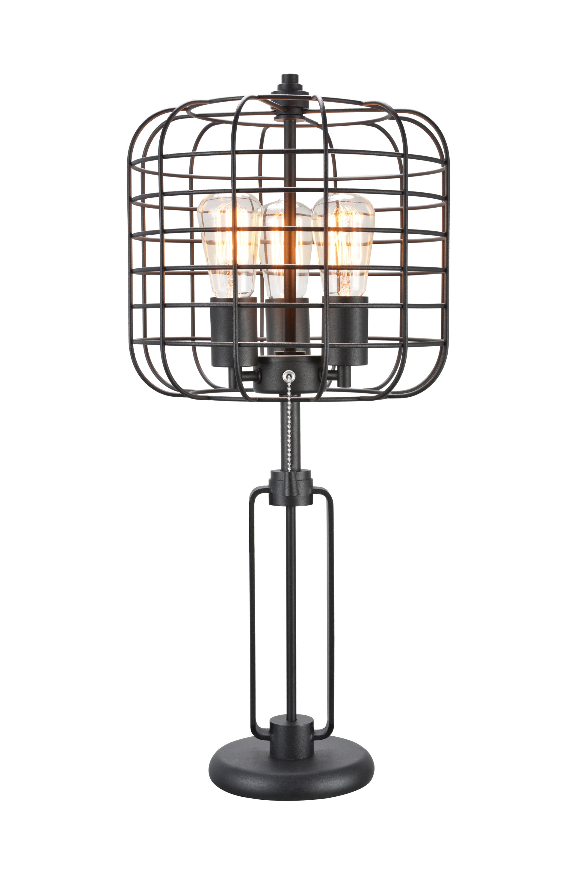 26"H Black Industrial Wire Cage Table Lamp W Edison Bulb 1Pcs Cnt 2.96 14.43 Black Metal