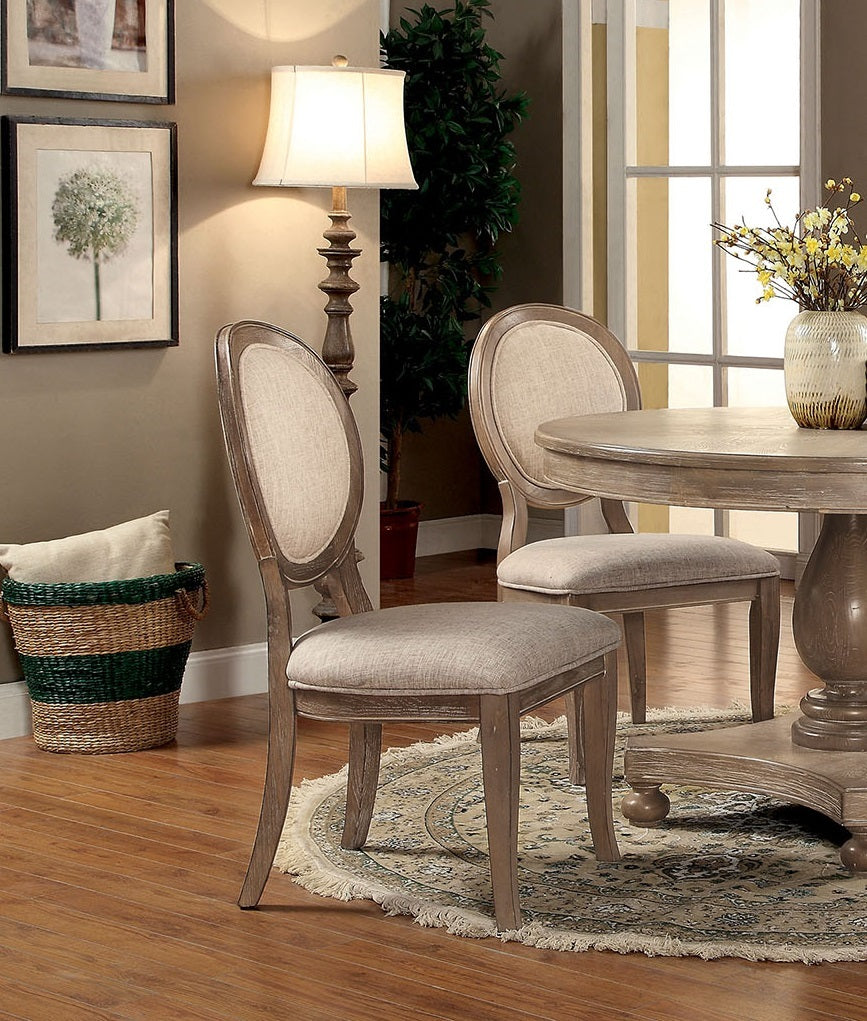 Transitional Rustic Oak And Beige Side Chairs Set Of 2 Chairs Dining Room Furniture Padded Fabric Seat Elegant Kitchen Dining Room Rustic Dining Room Transitional Dining Chairs Solid Wood