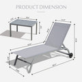 Chaise Lounge Outdoor Set Of 3, Lounge Chairs For Outside With Wheels, Outdoor Lounge Chairs With 5 Adjustable Position, Pool Lounge Chairs For Patio, Beach Grey,2 Lounge Chairs 1 Table Grey Aluminium
