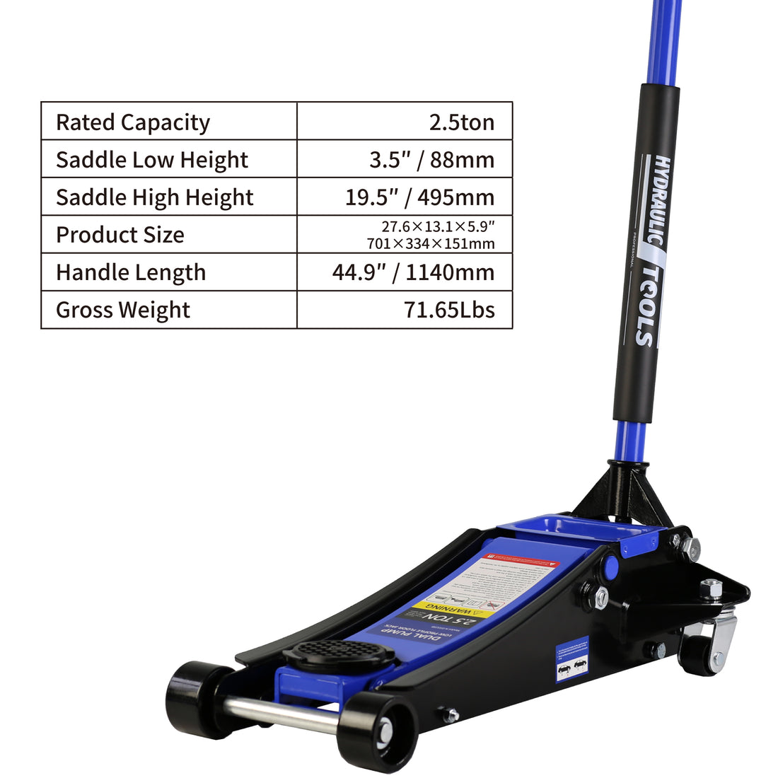 2.5 Ton Low Profile Floor Jack, Steel Racing Floor Jack With Dual Pistons Quick Lift Pump, Hydraulic Floor Jack Lifting Range 3.5" 19.5" Black Blue Steel