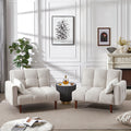 Convertible Futon Sofa Bed, Adjustable Couch Sleeper, Modern Fabric Linen Upholstered Futon Sofa Bed With Wooden Legs & 2 Pillows For Apartment, Living Room, Studio. Ivory Ivory Foam Fabric