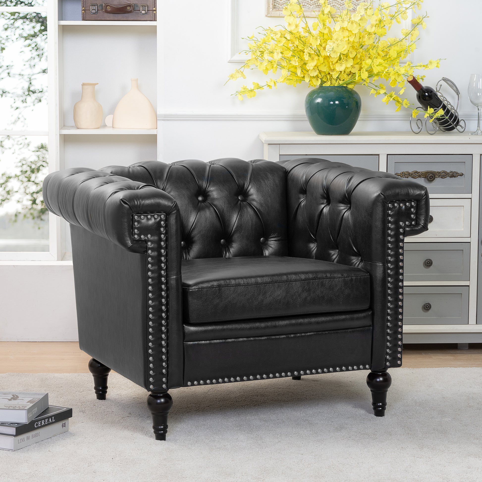 1 Seater Sofa For Living Room Black Pu