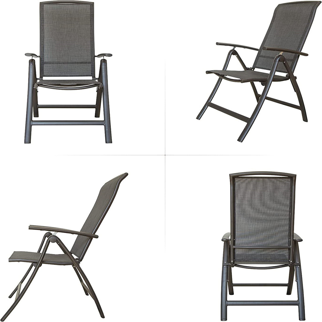 Folding Patio Chairs Set Of 2, Aluminium Frame Reclining Sling Lawn Chairs With Adjustable High Backrest, Patio Dining Chairs For Outdoor, Camping,Porch,Balcony Textilene Fabric,2 Chairs Dark Gray Aluminium