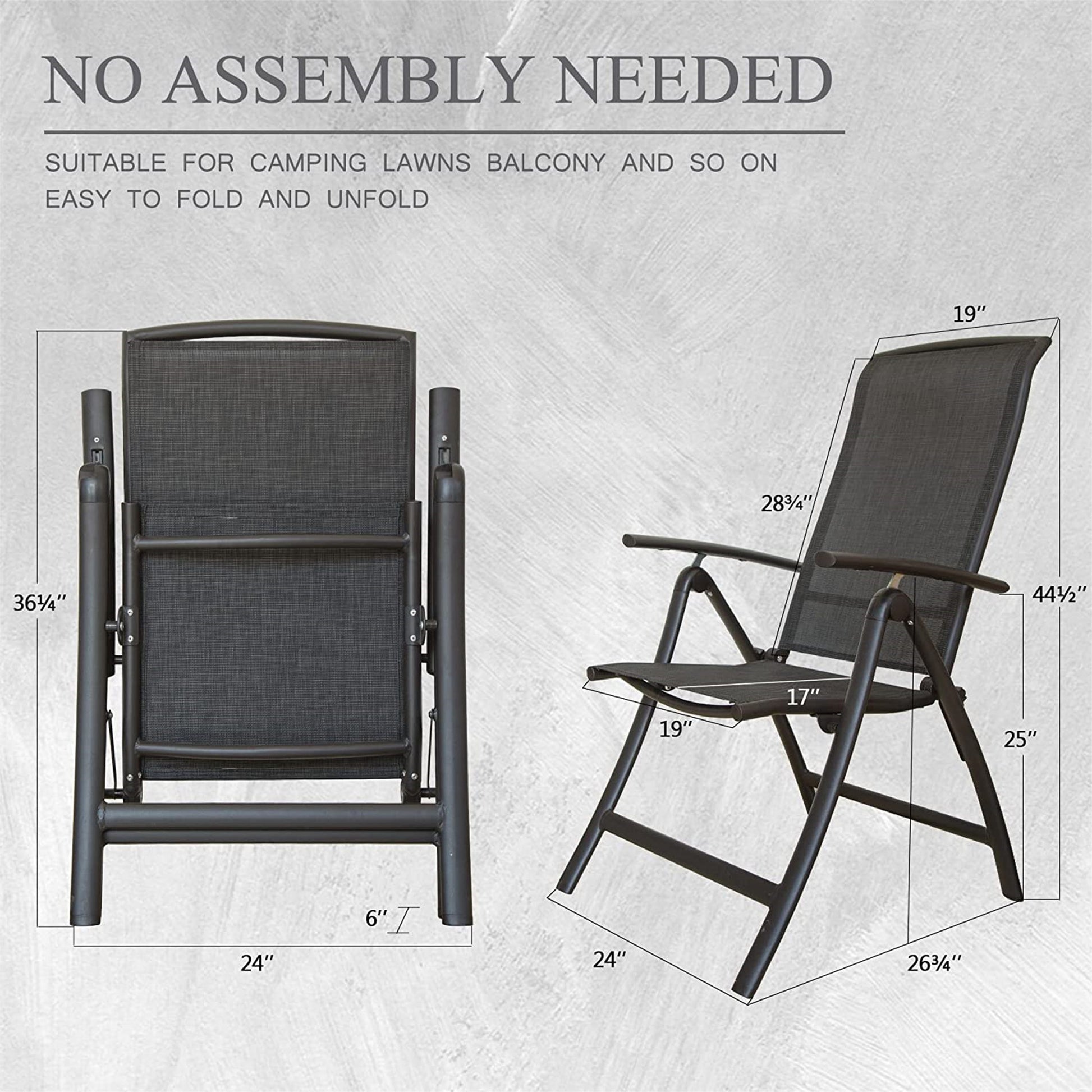 Folding Patio Chairs Set Of 2, Aluminium Frame Reclining Sling Lawn Chairs With Adjustable High Backrest, Patio Dining Chairs For Outdoor, Camping,Porch,Balcony Textilene Fabric,2 Chairs Dark Gray Aluminium