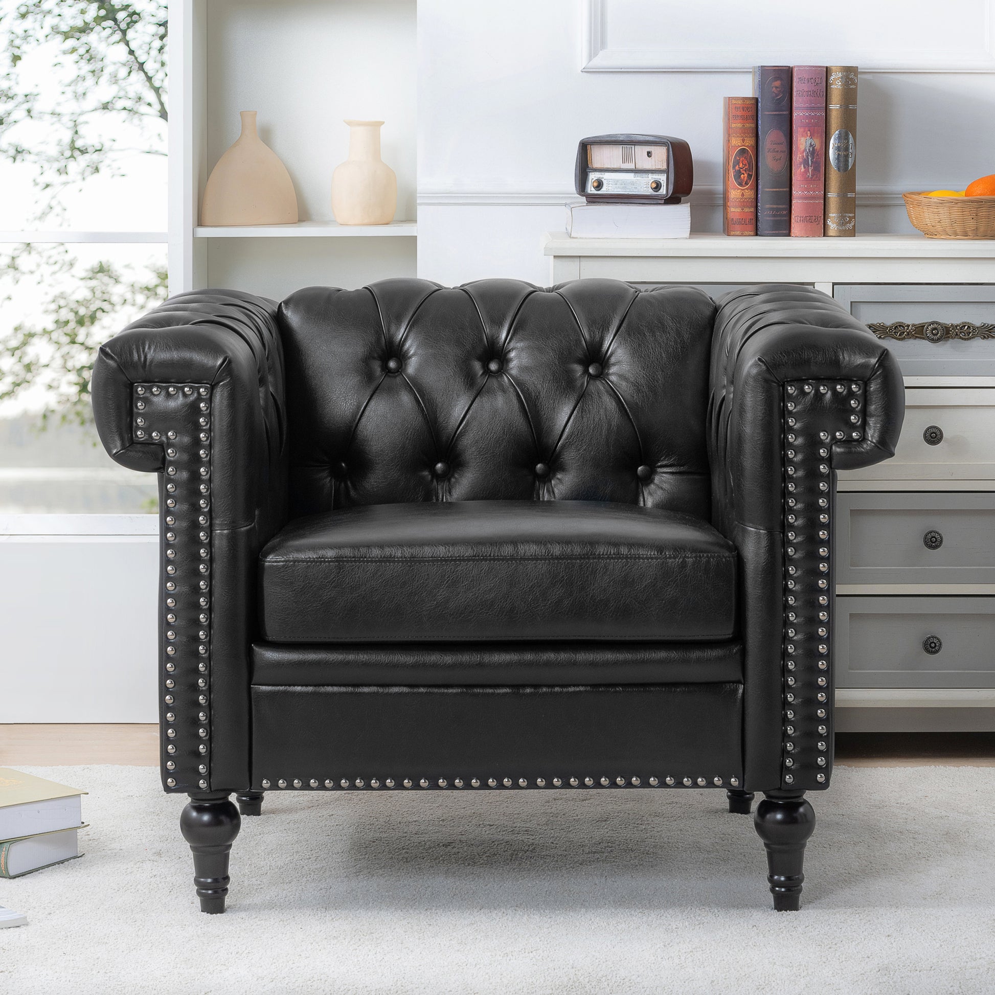 1 Seater Sofa For Living Room Black Pu