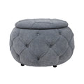 Large Button Tufted Woven Round Storage Ottoman For Living Room & Bedroom,17.7