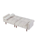 Convertible Futon Sofa Bed, Adjustable Couch Sleeper, Modern Fabric Linen Upholstered Futon Sofa Bed With Wooden Legs & 2 Pillows For Apartment, Living Room, Studio. Ivory Ivory Foam Fabric