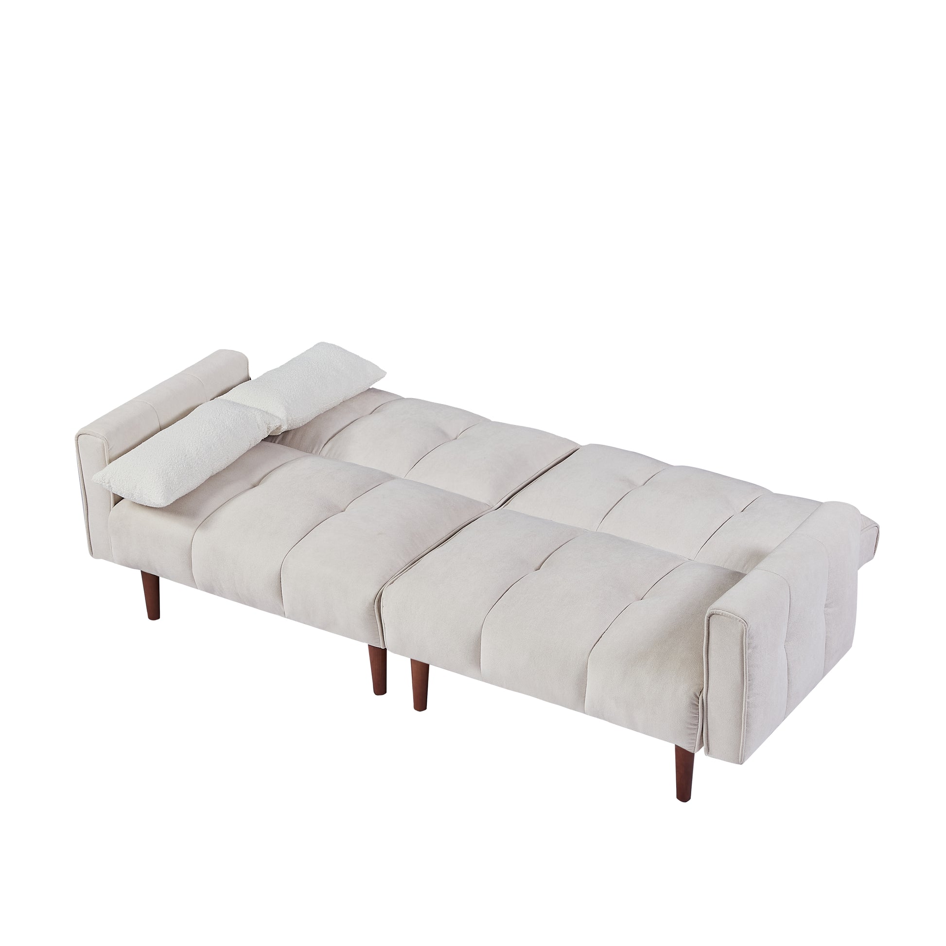 Convertible Futon Sofa Bed, Adjustable Couch Sleeper, Modern Fabric Linen Upholstered Futon Sofa Bed With Wooden Legs & 2 Pillows For Apartment, Living Room, Studio. Ivory Ivory Foam Fabric