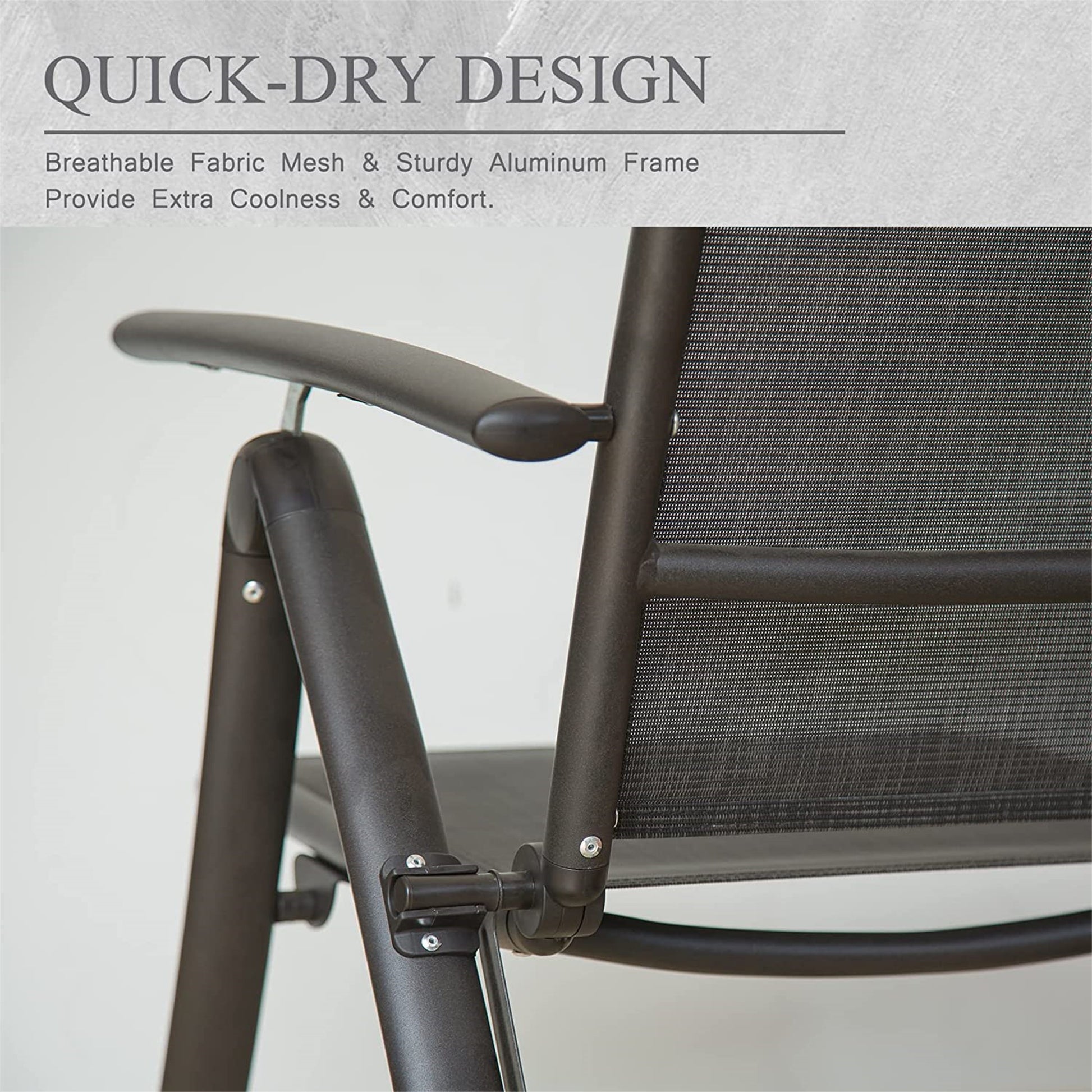 Folding Patio Chairs Set Of 2, Aluminium Frame Reclining Sling Lawn Chairs With Adjustable High Backrest, Patio Dining Chairs For Outdoor, Camping,Porch,Balcony Textilene Fabric,2 Chairs Dark Gray Aluminium