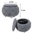 Large Button Tufted Woven Round Storage Ottoman For Living Room & Bedroom,17.7