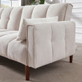 Convertible Futon Sofa Bed, Adjustable Couch Sleeper, Modern Fabric Linen Upholstered Futon Sofa Bed With Wooden Legs & 2 Pillows For Apartment, Living Room, Studio. Ivory Ivory Foam Fabric