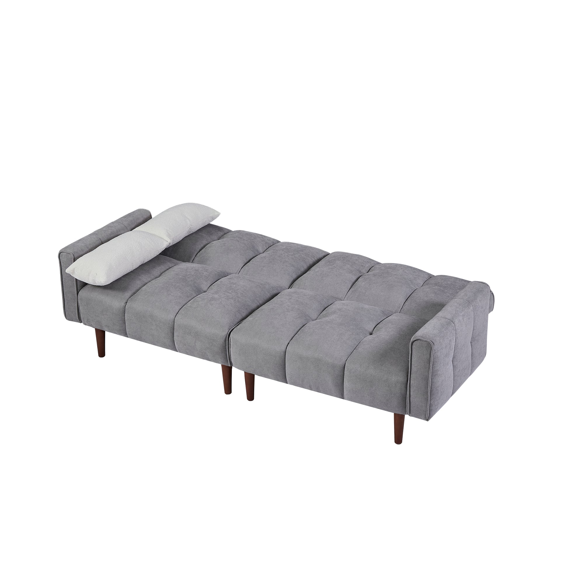 Convertible Futon Sofa Bed, Adjustable Couch Sleeper, Modern Fabric Linen Upholstered Futon Sofa Bed With Wooden Legs & 2 Pillows For Apartment, Living Room, Studio. Grey Gray Foam Fabric