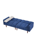 Convertible Futon Sofa Bed, Adjustable Couch Sleeper, Modern Fabric Linen Upholstered Futon Sofa Bed With Wooden Legs & 2 Pillows For Apartment, Living Room, Studio. Blue Dark Blue Foam Fabric