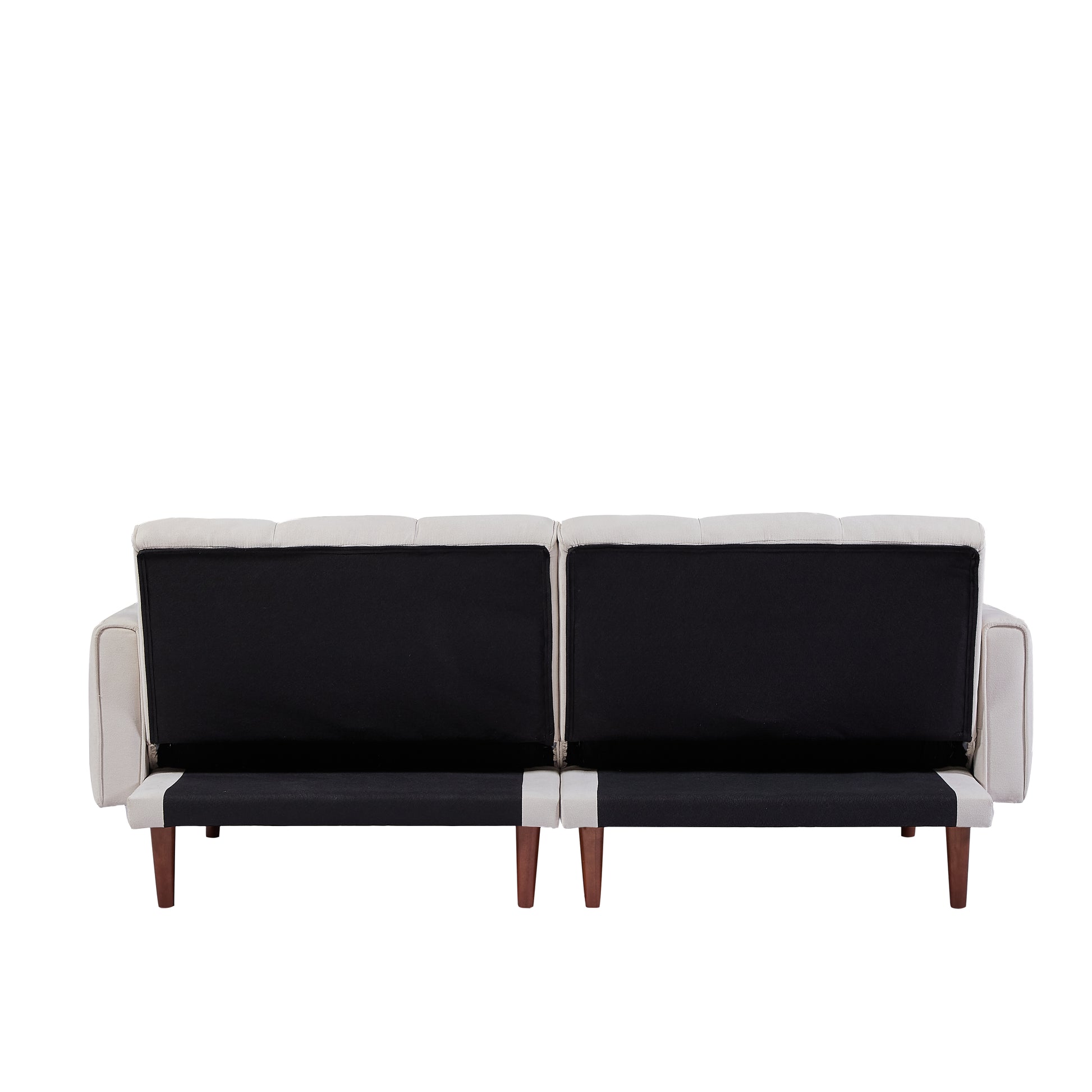 Convertible Futon Sofa Bed, Adjustable Couch Sleeper, Modern Fabric Linen Upholstered Futon Sofa Bed With Wooden Legs & 2 Pillows For Apartment, Living Room, Studio. Ivory Ivory Foam Fabric