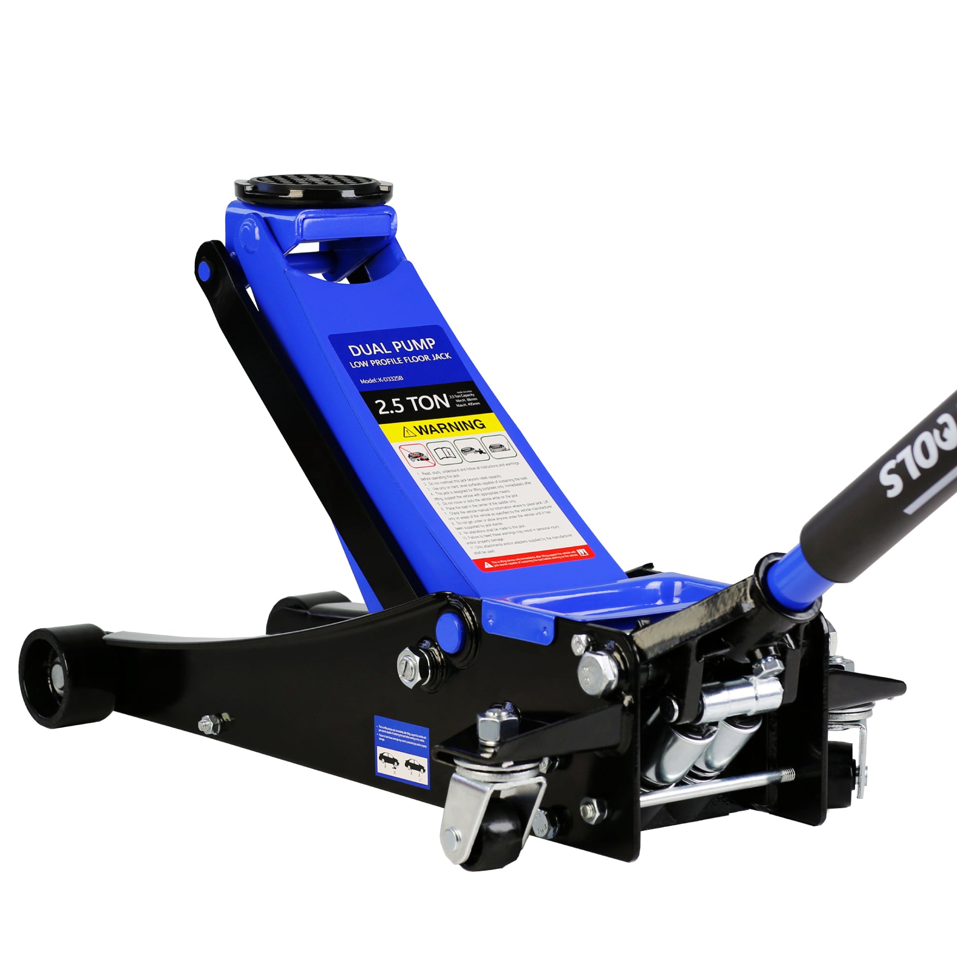 2.5 Ton Low Profile Floor Jack, Steel Racing Floor Jack With Dual Pistons Quick Lift Pump, Hydraulic Floor Jack Lifting Range 3.5" 19.5" Black Blue Steel