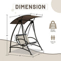 2 Seat Patio Swing Chair, Outdoor Porch Swing With Adjustable Canopy And Durable Steel Frame, Patio Swing Glider For Garden, Deck, Porch, Backyard Dark Brown Steel