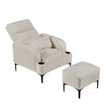 Accent Chairs With Ottoman, Velvet Fabric Armchair With Ottoman For Bedroom Living Room, Modern Chair With Cup Holder, Adjustable Backrest And Side Pockets. Ivory Foam Velvet