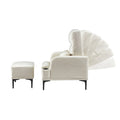 Accent Chairs With Ottoman, Velvet Fabric Armchair With Ottoman For Bedroom Living Room, Modern Chair With Cup Holder, Adjustable Backrest And Side Pockets. Ivory Foam Velvet