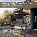 3 Seat Patio Swing Chair, Outdoor Porch Swing With Adjustable Canopy And Durable Steel Frame, Patio Swing Glider For Garden, Deck, Porch, Backyard Dark Brown Steel