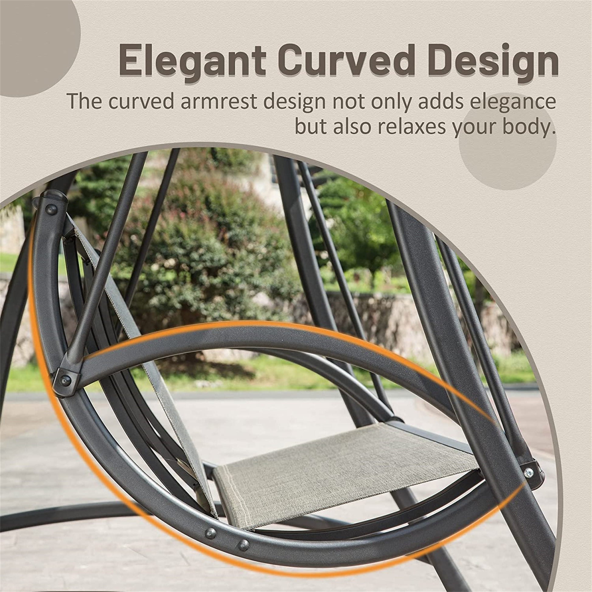 3 Seat Patio Swing Chair, Outdoor Porch Swing With Adjustable Canopy And Durable Steel Frame, Patio Swing Glider For Garden, Deck, Porch, Backyard Dark Brown Steel