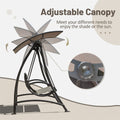 3 Seat Patio Swing Chair, Outdoor Porch Swing With Adjustable Canopy And Durable Steel Frame, Patio Swing Glider For Garden, Deck, Porch, Backyard Dark Brown Steel