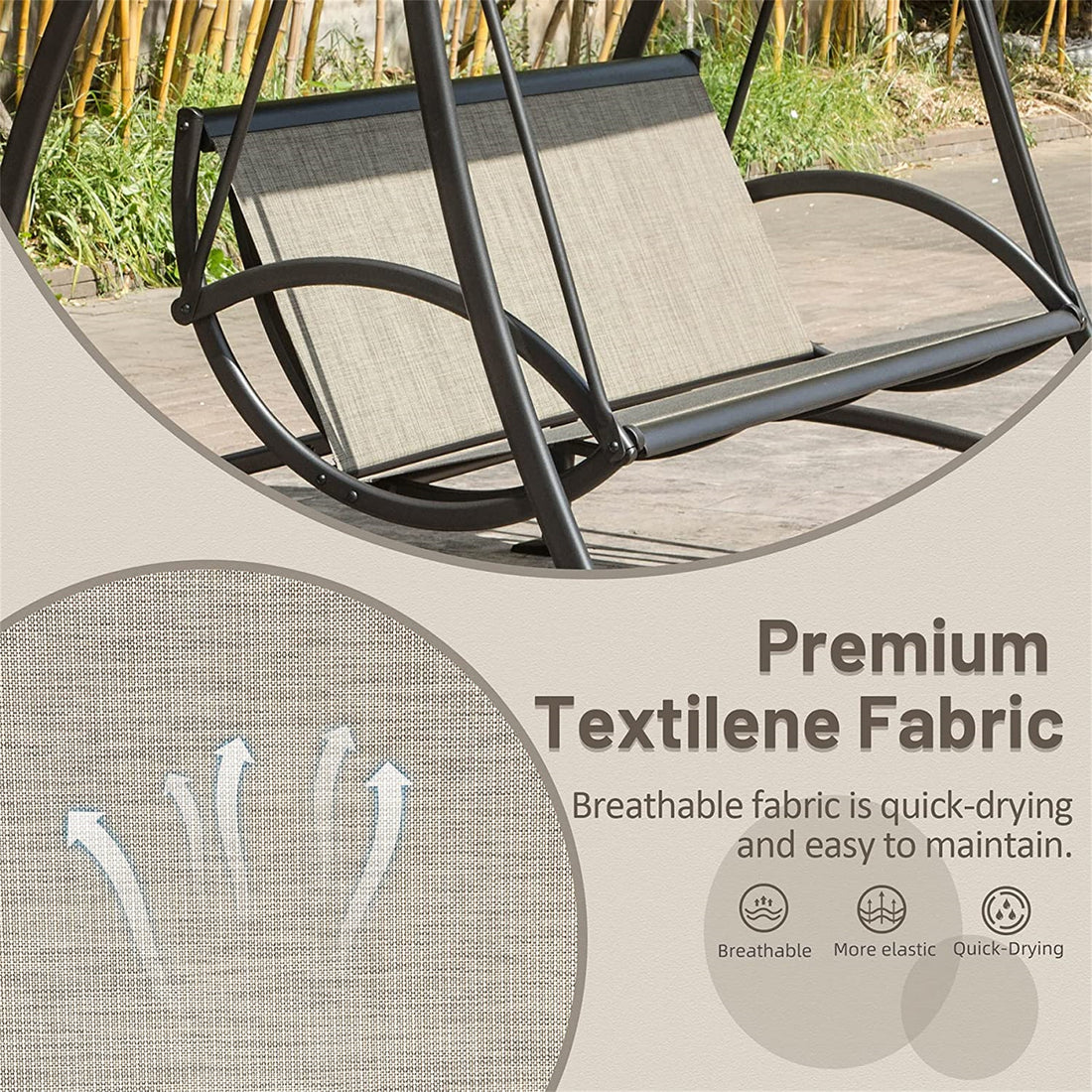 2 Seat Patio Swing Chair, Outdoor Porch Swing With Adjustable Canopy And Durable Steel Frame, Patio Swing Glider For Garden, Deck, Porch, Backyard Dark Brown Steel