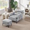 Accent Chairs With Ottoman, Velvet Fabric Armchair With Ottoman For Bedroom Living Room, Modern Chair With Cup Holder, Adjustable Backrest And Side Pockets. Gray Foam Velvet