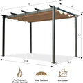 Aluminum Retractable Pergola With Sun Shade Patio Gazebo With Weather Resistant Canopy For Backyard Deck Garden Grape Trellis Outdoor Pergola, Beige Dark Gray Aluminium