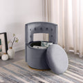 360 Swivel Accent Chair With Storage Function, And Velvet Pillow, Velvet Curved Chair With Gold Metal Base For Living Room, Nursery, Bedroom Video Gray Velvet