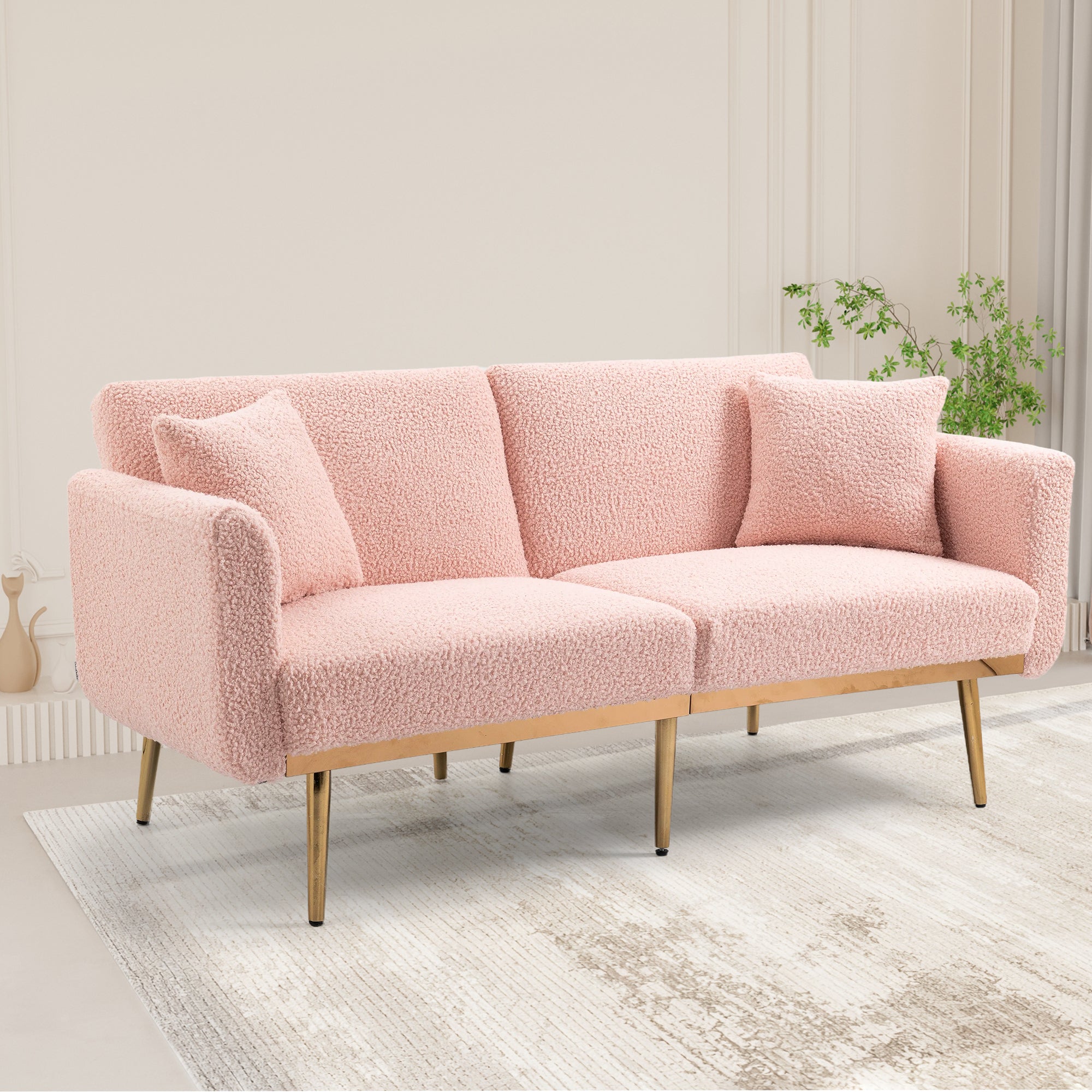 Coolmore Velvet Sofaaccent Sofa .Seat Sofa With Metal Feet Pink Teddy Polyester