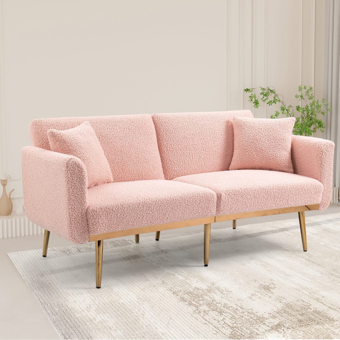 Coolmore Velvet Sofaaccent Sofa .Seat Sofa With Metal Feet Pink Teddy Polyester