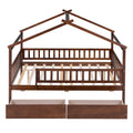 Full Size Wooden House Bed With Two Drawers, Walnut Box Spring Not Required Full Walnut Wood Bedroom Pine Bed Frame Wood
