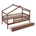 Twin Size Wooden House Bed With Two Drawers, Walnut Box Spring Not Required Twin Walnut Wood Bedroom Pine Bed Frame Wood