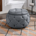 Large Button Tufted Woven Round Storage Ottoman For Living Room & Bedroom,17.7