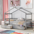 Twin Size Wooden House Bed With Two Drawers, Gray Box Spring Not Required Twin Gray Wood Gray Bedroom Pine Bed Frame Wood