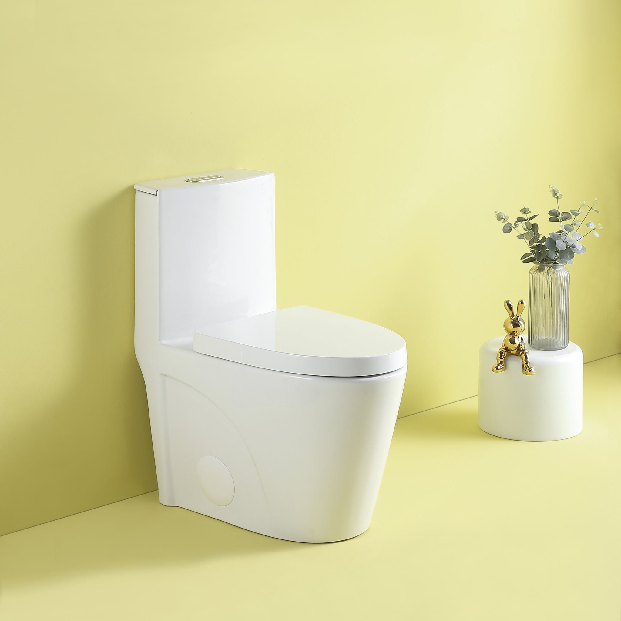 1.1 1.6 Gpf Dual Flush 1 Piece Elongated Toilet With Soft Close Seat Gloss White, Water Saving, Modern, Stylish Design 23T01 Gw Gloss White Ceramic