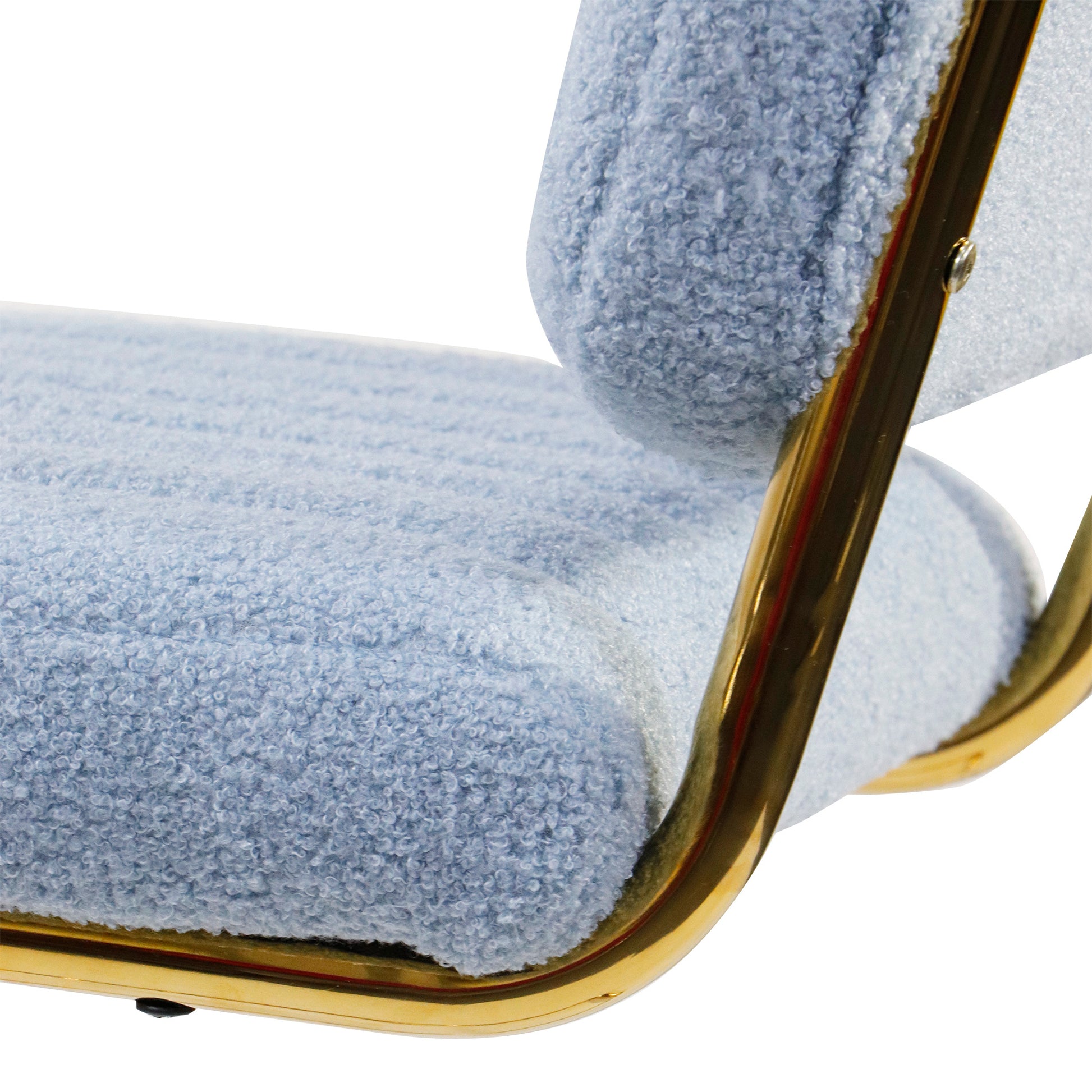 Mid Century Modern Counter Height Bar Stools For Kitchen Set Of 2, Armless Bar Chairs With Gold Metal Chrome Base For Dining Room, Upholstered Boucle Fabric Counter Stools, Blue Blue Faux Fur