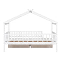 Twin Size Wooden House Bed With Two Drawers, White Box Spring Not Required Twin White Wood White Bedroom Pine Bed Frame Wood